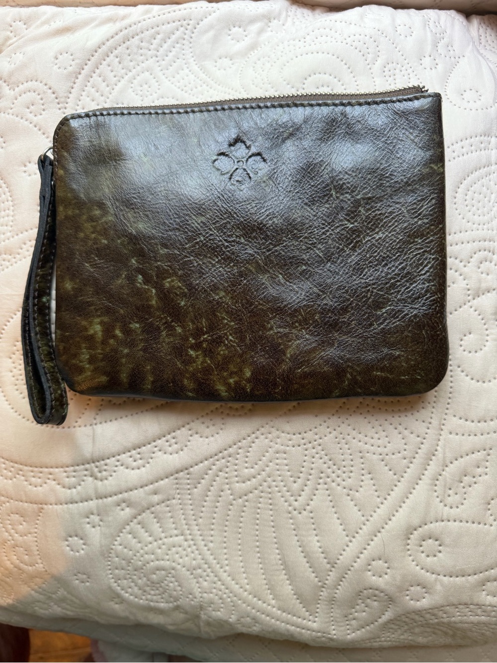 Patricia Nash Brown Leather Wristlet with Turquoise Floral Tooled Accent - Picture 4 of 4